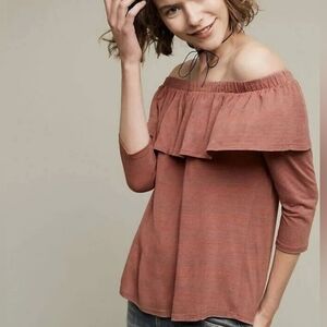 Red Blue Heathered Ruffled Top - Medium